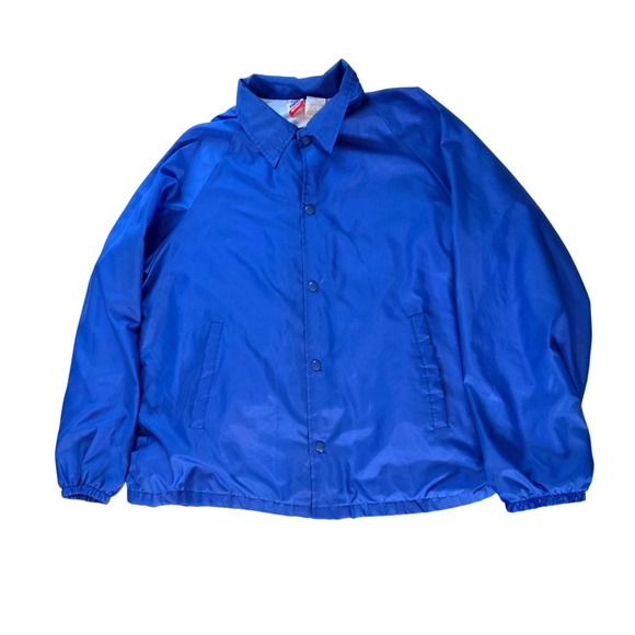 Vtg Nylon Blue Snap Front Coach Sport Jacket Light LG Athletic Works Mens 23x26 - Picture 3 of 7